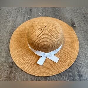 Old Navy Baby Girl Tan Straw Sun Hat White Bow 6-12 Months Beach